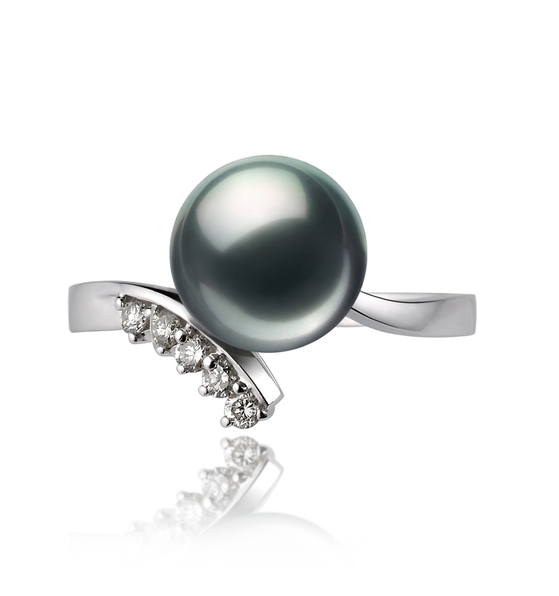 Ring mit schwarzen, 8-9mm großen Janischen Akoya Perlen in AA-Qualität , Olivia