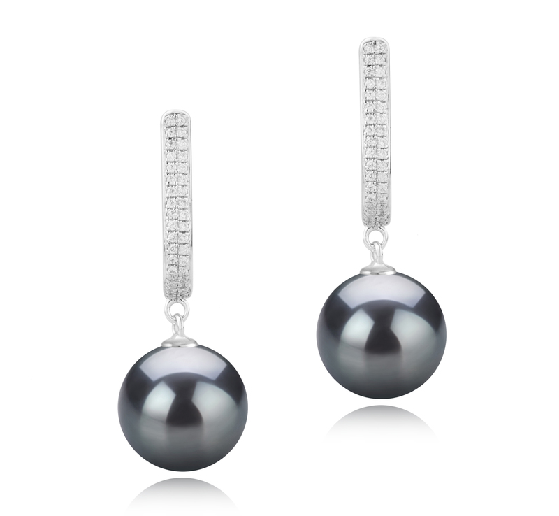 Paar Ohrringe mit schwarzen, 10-11mm großen Tihitianischen Perlen in AAA-Qualität , Ophelia