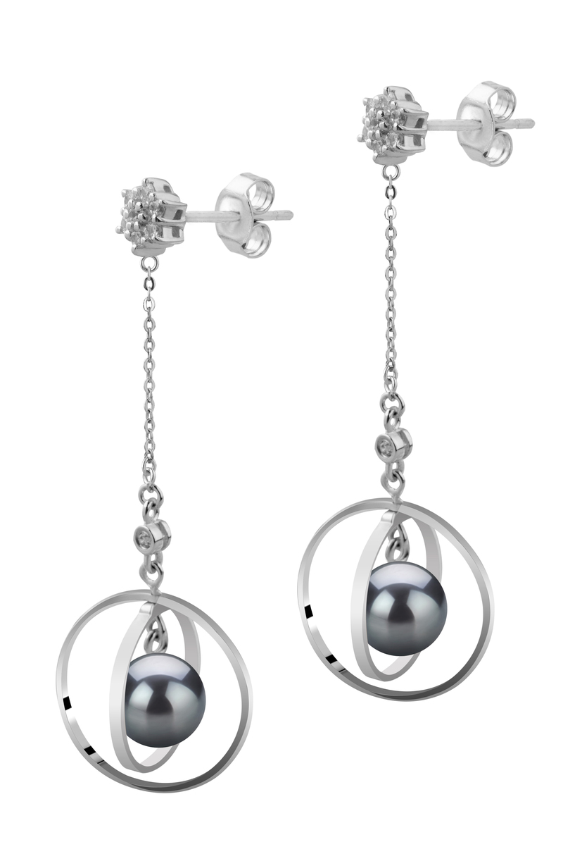 Paar Ohrringe mit schwarzen, 6-7mm großen Janischen Akoya Perlen in AA-Qualität , Paula