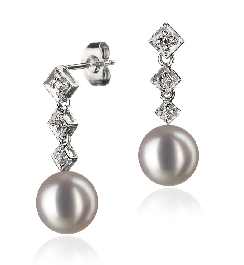 Paar Ohrringe mit weißen, 8-9mm großen Janischen Akoya Perlen in AAA-Qualität , Paulina