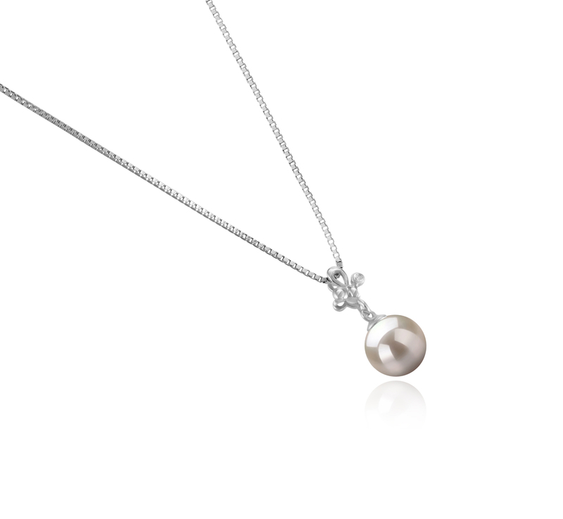 7-8mm AA Quality Japanese Akoya Cultured Pearl Pendant in Coralie White