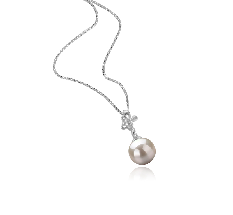 7-8mm AA Quality Japanese Akoya Cultured Pearl Pendant in Coralie White