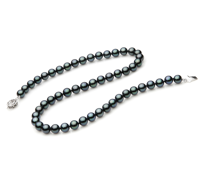 Halskette mit schwarzen, 7-7.5mm großen Janischen Akoya Perlen in AAA-Qualität