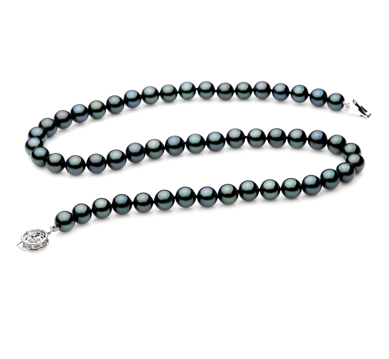 Halskette mit schwarzen, 7-7.5mm großen Janischen Akoya Perlen in AAA-Qualität