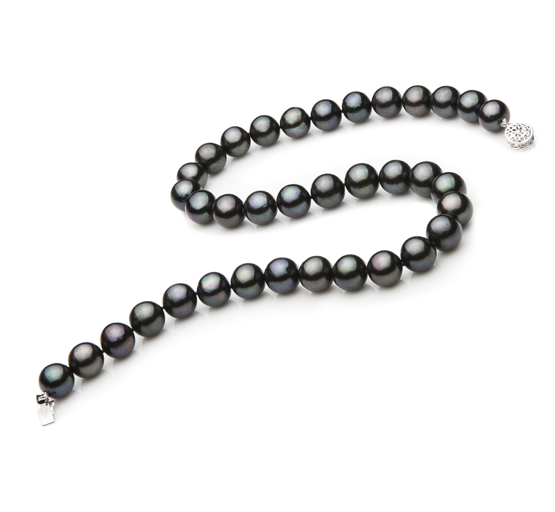 Halskette mit schwarzen, 9.5-10.5mm großen Süßwasserperlen in AAA-Qualität