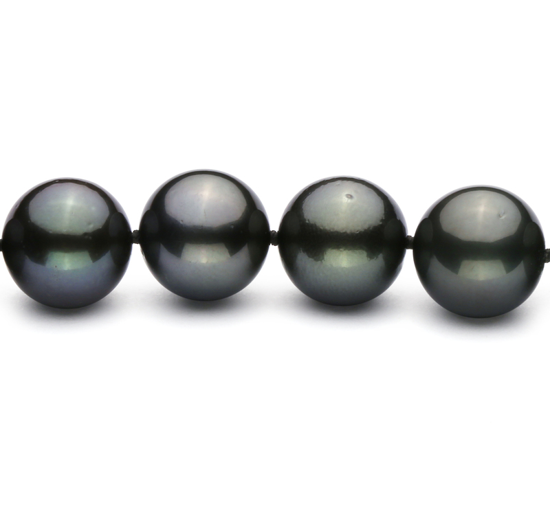 Halskette mit schwarzen, 10.9-13.8mm großen Tihitianischen Perlen in AAA-Qualität