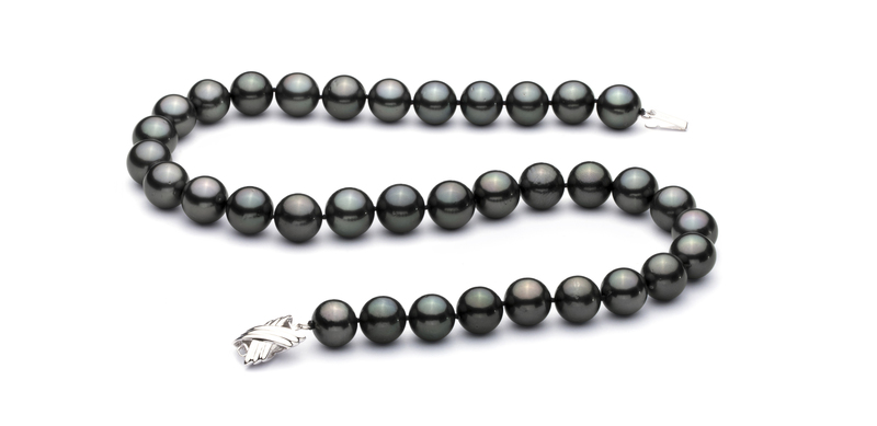 Halskette mit schwarzen, 11.1-13.8mm großen Tihitianischen Perlen in AAA-Qualität