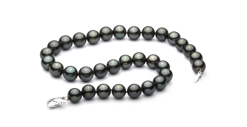Halskette mit schwarzen, 12-12.87mm großen Tihitianischen Perlen in AAA-Qualität