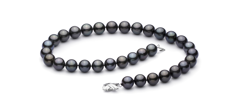 Halskette mit schwarzen, 12-12.89mm großen Tihitianischen Perlen in AAA-Qualität