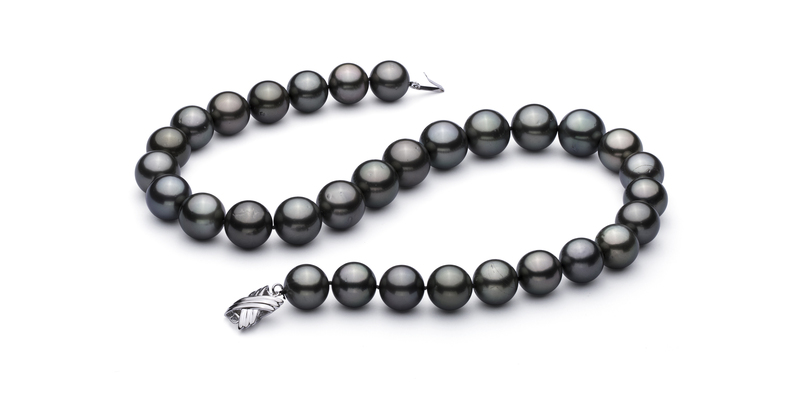 Halskette mit schwarzen, 13-15.5mm großen Tihitianischen Perlen in AAA-Qualität