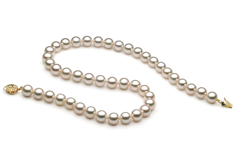 Halskette mit weißen, 8-8.5mm großen Janischen Akoya Perlen in AAA-Qualität