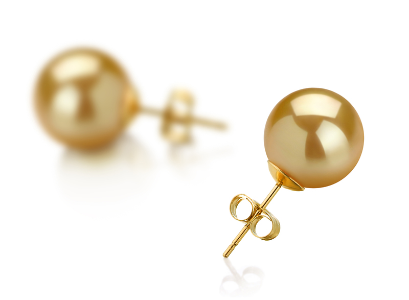 Paar Ohrringe mit goldfarbenen, 10-11mm großen Südseeperlen in AAA-Qualität