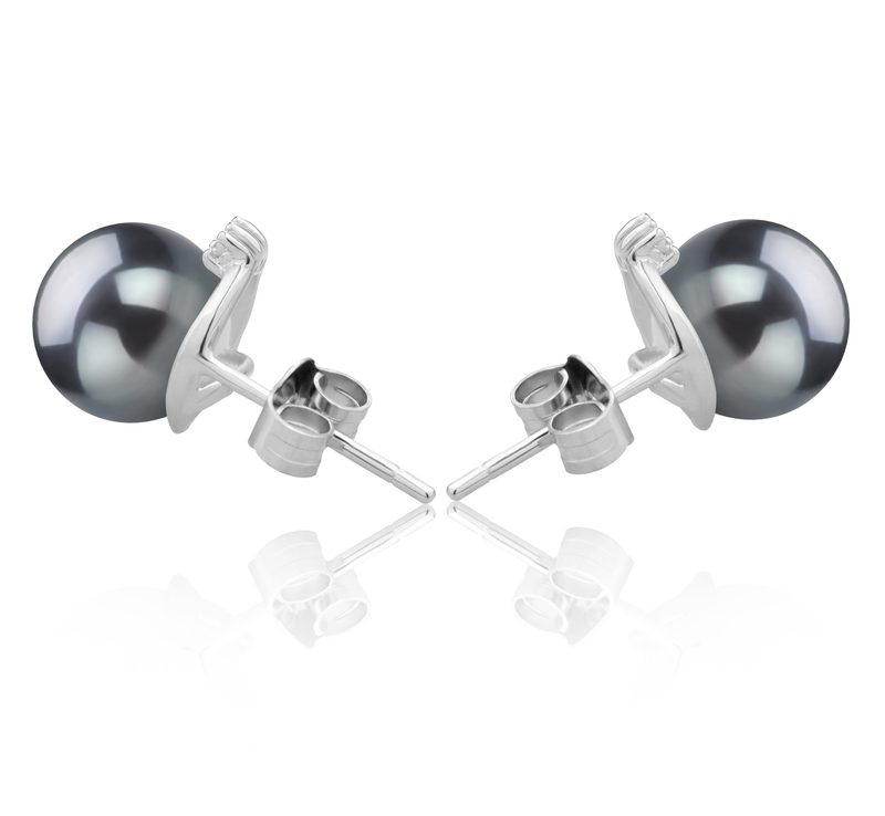 7-8mm AAAA Quality Freshwater Cultured Pearl Earring Pair in Leslie Black
