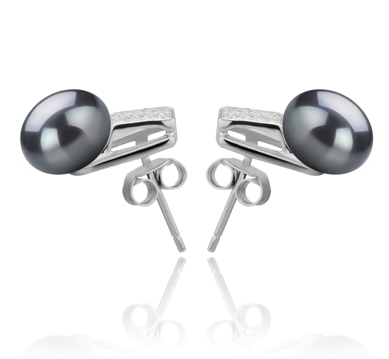 Paar Ohrringe mit schwarzen, 8-9mm großen Süßwasserperlen in AAA-Qualität , Alina