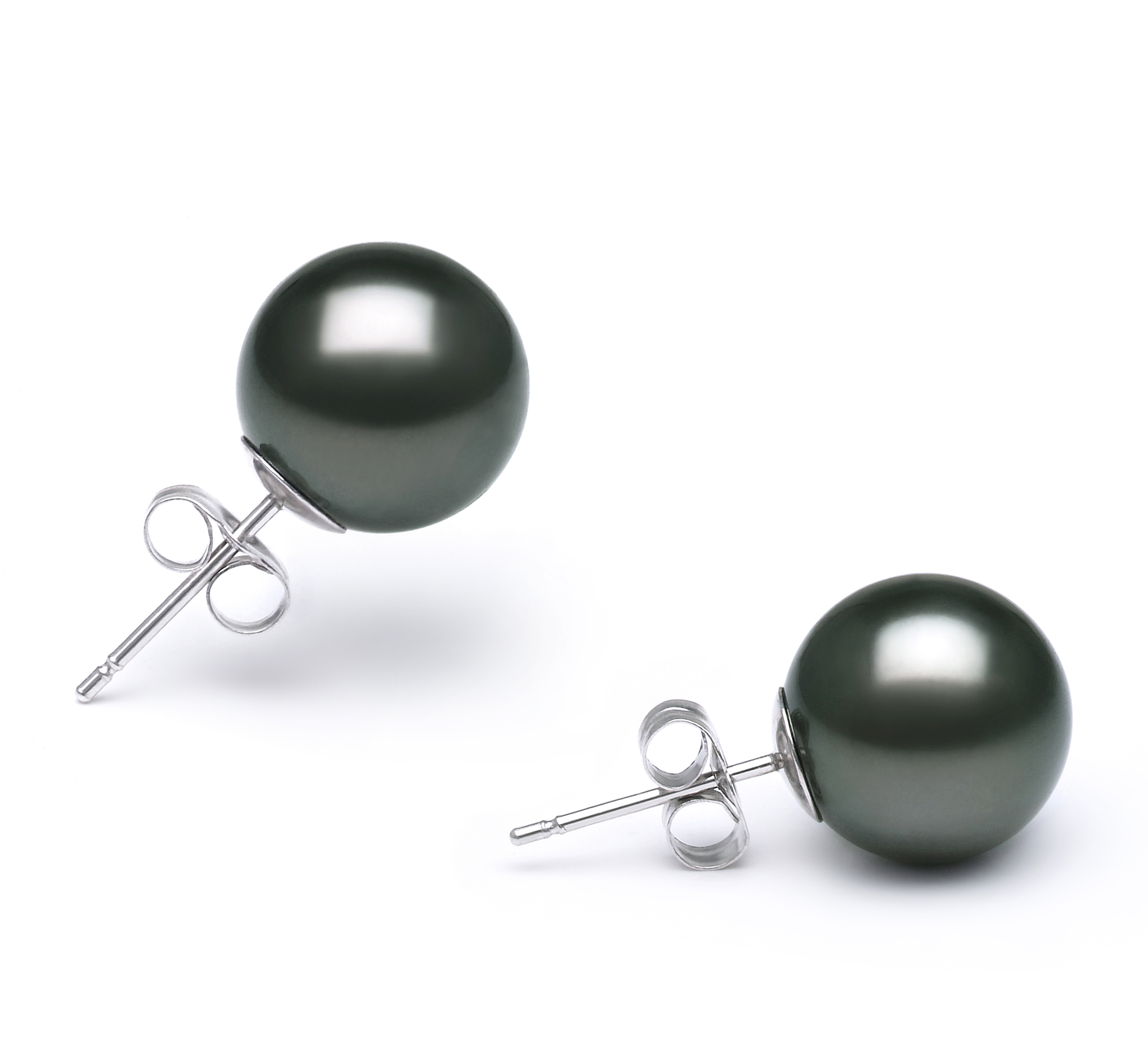 Paar Ohrringe mit schwarzen, 10-11mm großen Tihitianischen Perlen in AA-Qualität