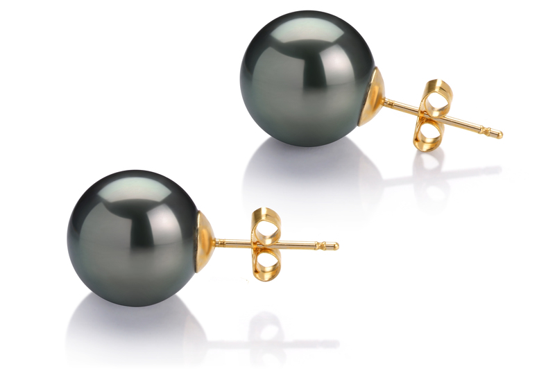 Paar Ohrringe mit schwarzen, 12-13mm großen Tihitianischen Perlen in AAA-Qualität