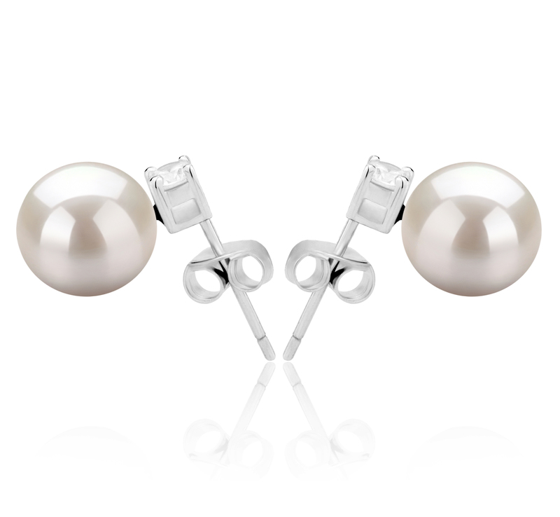 8-9mm AAAA Quality Freshwater Cultured Pearl Earring Pair in Eternity White