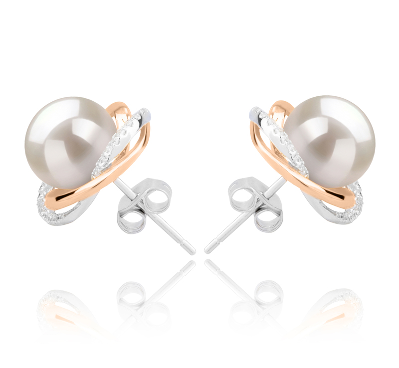 8-9mm AAAA Quality Freshwater Cultured Pearl Earring Pair in Zina White