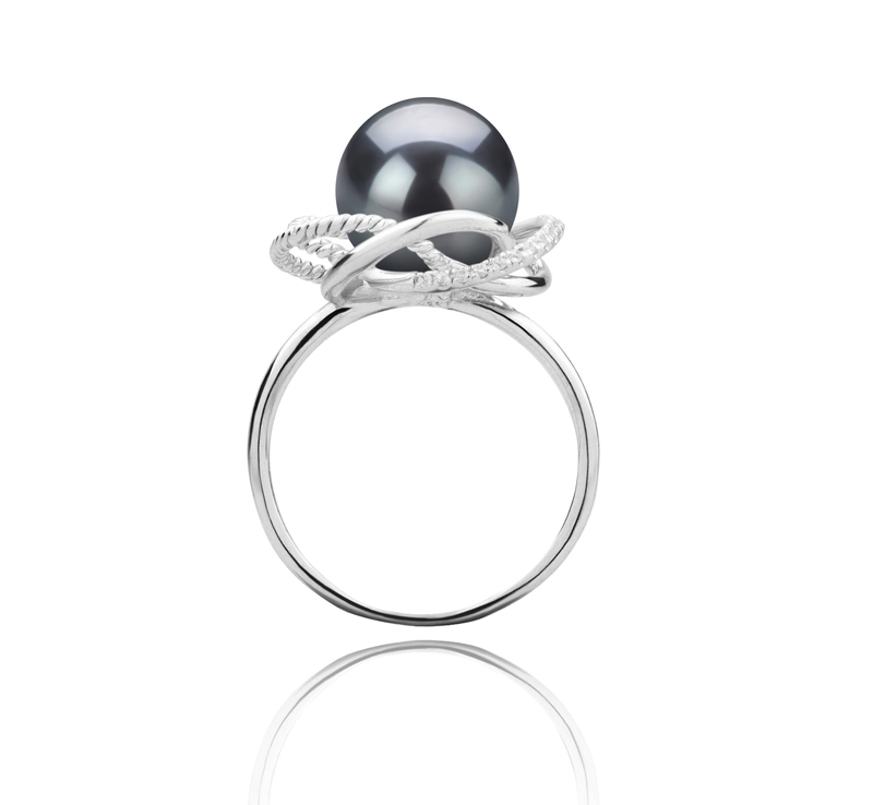 Ring mit schwarzen, 9-10mm großen Tihitianischen Perlen in AAA-Qualität , Bobbie