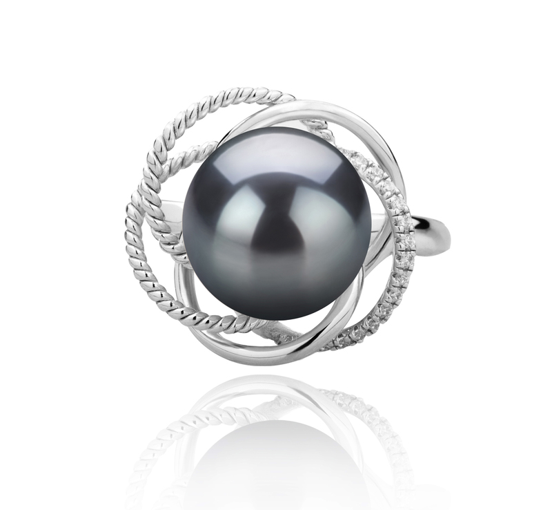 Ring mit schwarzen, 9-10mm großen Tihitianischen Perlen in AAA-Qualität , Bobbie