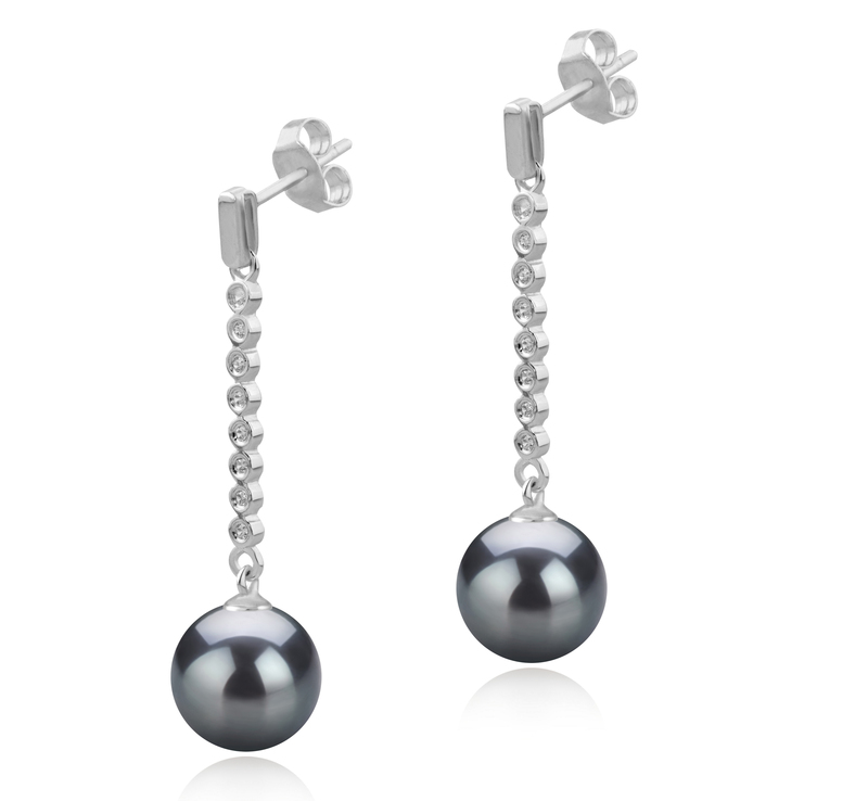 Paar Ohrringe mit schwarzen, 10-11mm großen Tihitianischen Perlen in AAA-Qualität , Porsha