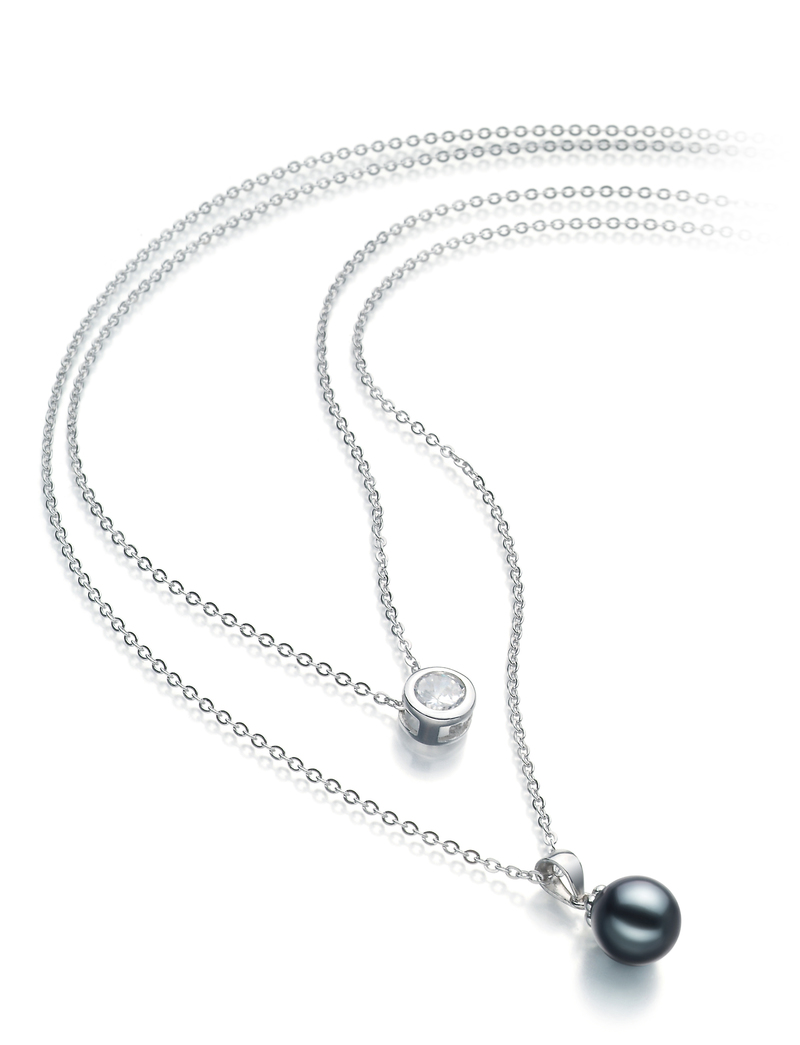Halskette mit schwarzen, 7-8mm großen Süßwasserperlen in AAAA-Qualität , Ramona