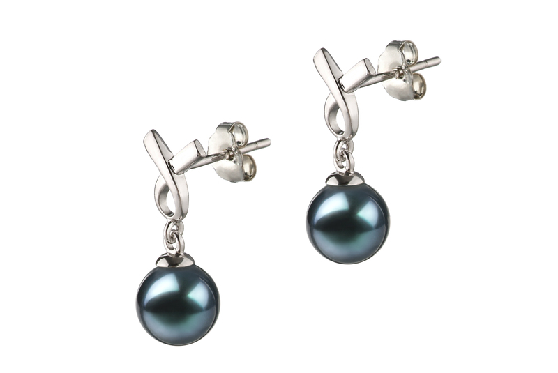 Paar Ohrringe mit schwarzen, 6-7mm großen Janischen Akoya Perlen in AA-Qualität , Regina