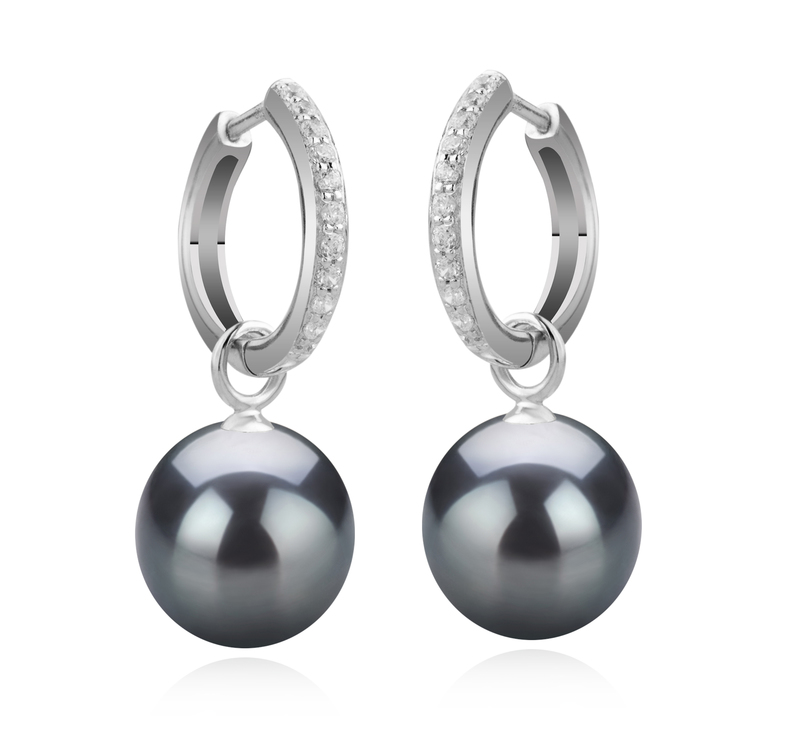 Paar Ohrringe mit schwarzen, 10-11mm großen Tihitianischen Perlen in AAA-Qualität , Rosalind