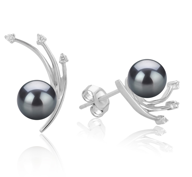 Paar Ohrringe mit schwarzen, 6-7mm großen Janischen Akoya Perlen in AA-Qualität , Rosie