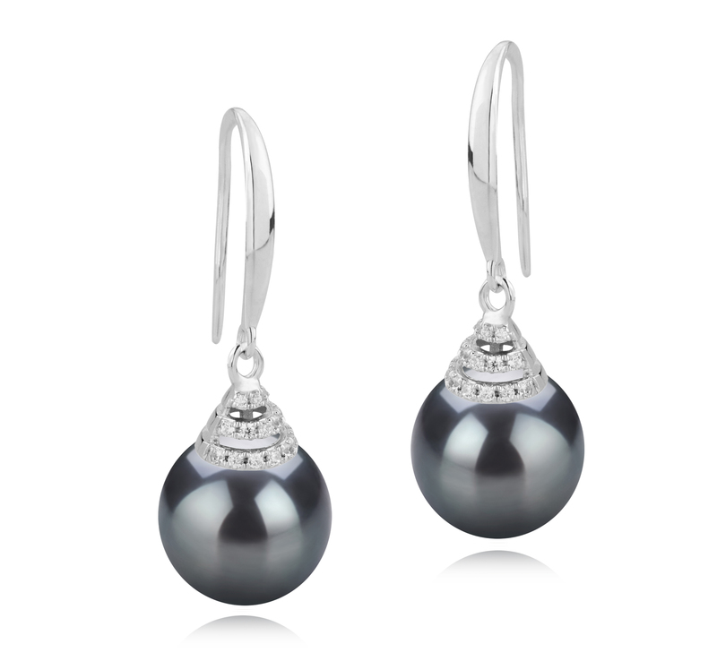Paar Ohrringe mit schwarzen, 10-11mm großen Tihitianischen Perlen in AAA-Qualität , Roxanne