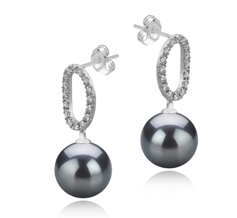 Paar Ohrringe mit schwarzen, 9-10mm großen Tihitianischen Perlen in AAA-Qualität , Sabrina