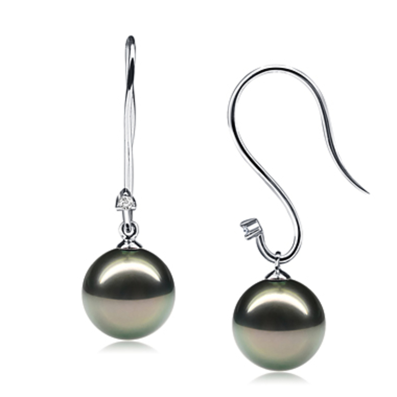 Paar Ohrringe mit schwarzen, 9-10mm großen Tihitianischen Perlen in AAA-Qualität , Simplicity Dangle