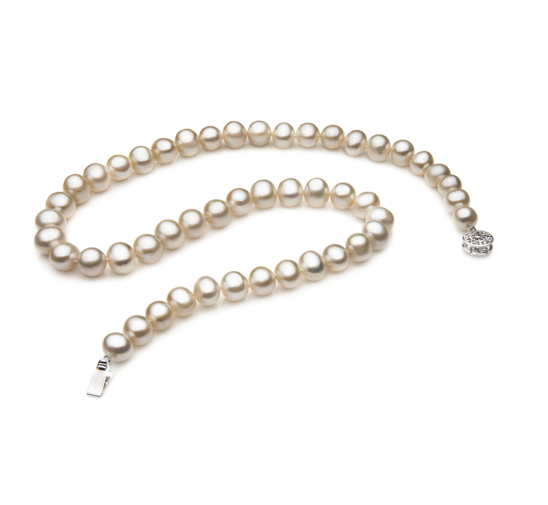 Halskette mit weißen, 7-8mm großen Süßwasserperlen in A-Qualität , Single