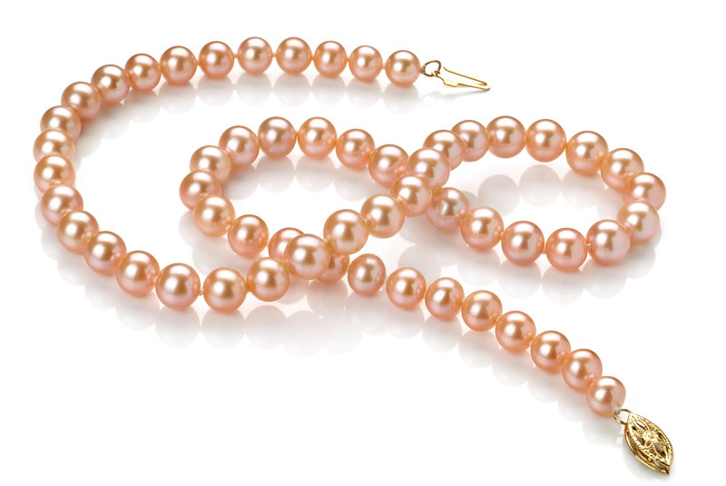 Halskette mit rosafarbenen, 6-7mm großen Süßwasserperlen in AA-Qualität , Sylvana