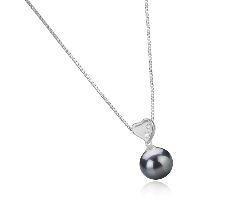 Anhänger mit schwarzen, 9-10mm großen Tihitianischen Perlen in AAA-Qualität , Taima - Heart