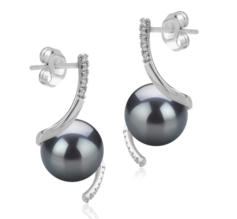 Paar Ohrringe mit schwarzen, 8-9mm großen Süßwasserperlen in AAAA-Qualität , Mathilde