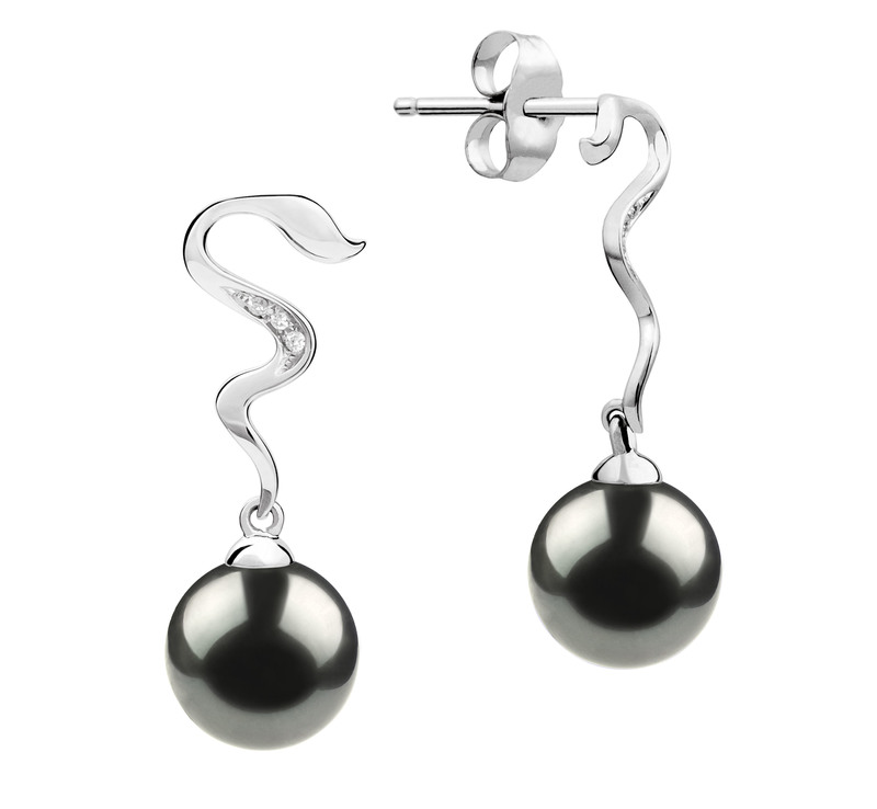 Paar Ohrringe mit schwarzen, 8-9mm großen Janischen Akoya Perlen in AAA-Qualität , Tamara