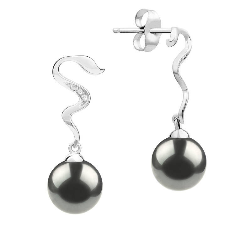 Paar Ohrringe mit schwarzen, 8-9mm großen Tihitianischen Perlen in AAA-Qualität , Tamara