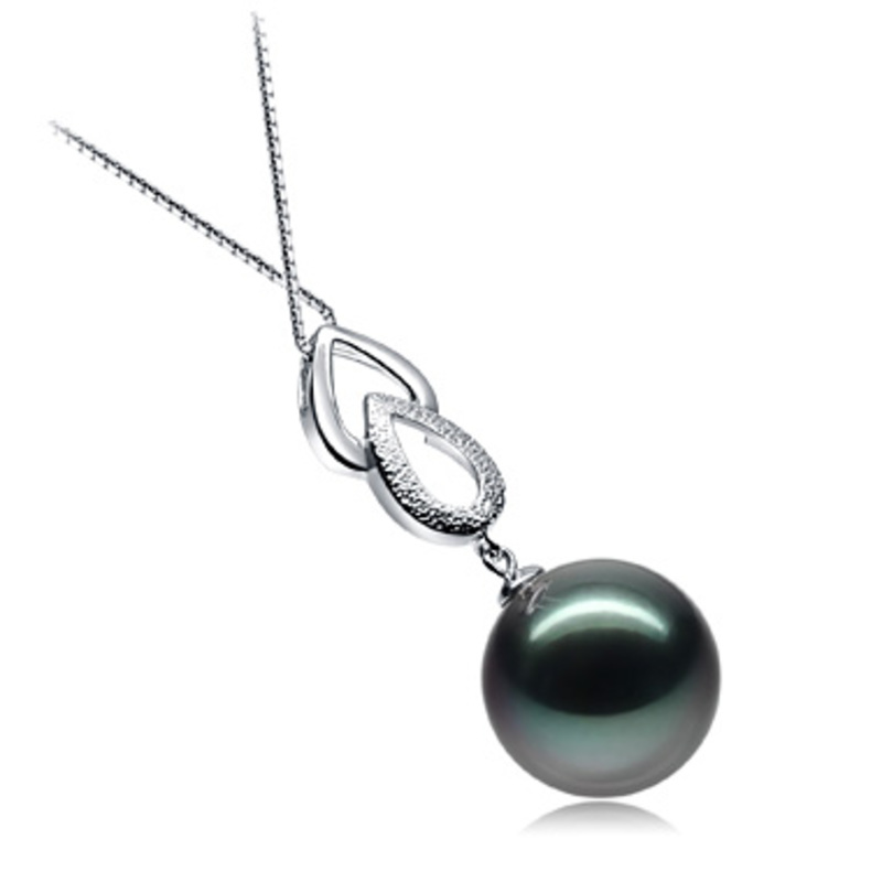 Anhänger mit schwarzen, 11-12mm großen Tihitianischen Perlen in AAA-Qualität , Teardrop