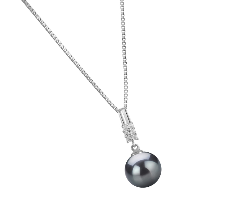 Anhänger mit schwarzen, 9-10mm großen Tihitianischen Perlen in AAA-Qualität , Thelma