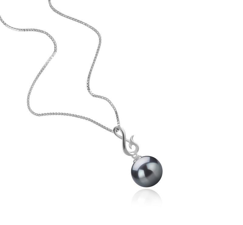 Anhänger mit schwarzen, 9-10mm großen Tihitianischen Perlen in AAA-Qualität , Valena