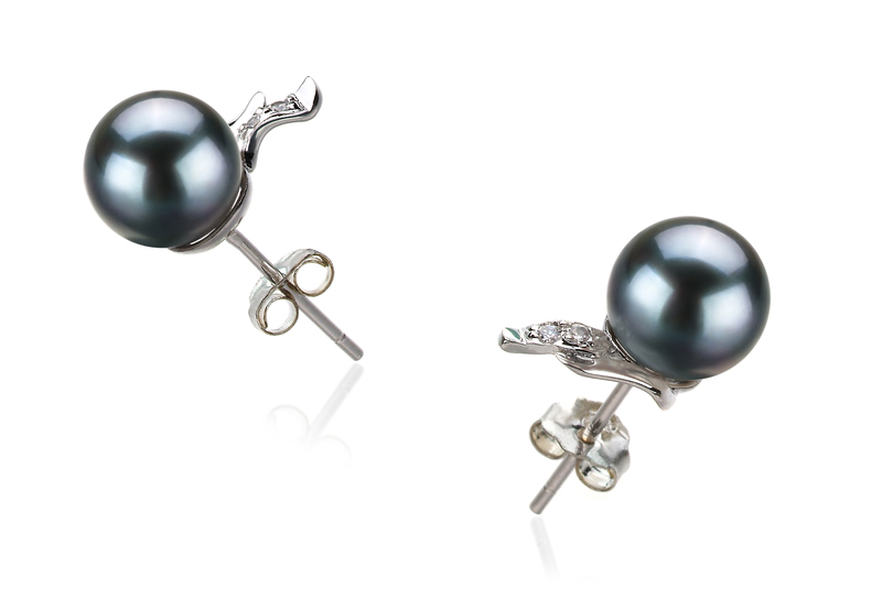 Paar Ohrringe mit schwarzen, 6-7mm großen Janischen Akoya Perlen in AA-Qualität , Valeska