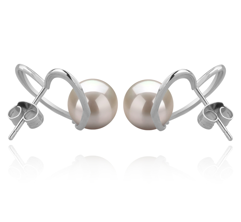 Paar Ohrringe mit weißen, 7-8mm großen Süßwasserperlen in AAAA-Qualität , Vanessa
