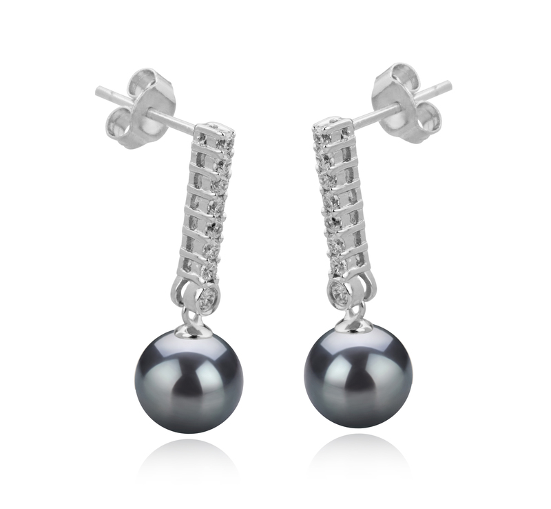 Paar Ohrringe mit schwarzen, 10-11mm großen Tihitianischen Perlen in AAA-Qualität , Verna