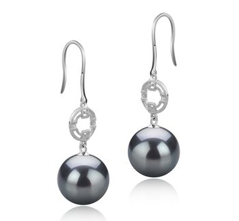 Paar Ohrringe mit schwarzen, 10-11mm großen Tihitianischen Perlen in AAA-Qualität , Adelle