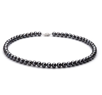 Halskette mit schwarzen, 6-7mm großen Süßwasserperlen in AA-Qualität , Alena
