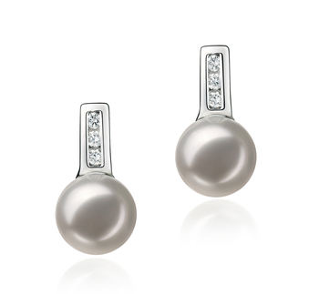 Paar Ohrringe mit weißen, 7-8mm großen Janischen Akoya Perlen in AA-Qualität , Alina