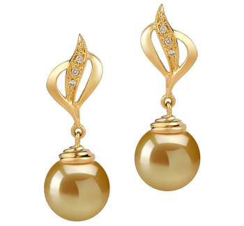 Paar Ohrringe mit goldfarbenen, 10-11mm großen Südseeperlen in AAA-Qualität , Damica
