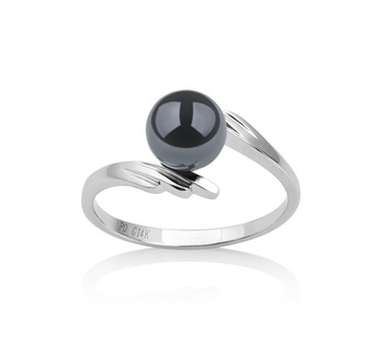 Ring mit schwarzen, 6-7mm großen Janischen Akoya Perlen in AAA-Qualität , Daron