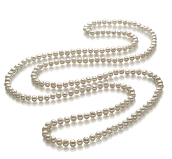 Halskette mit weißen, 6-7mm großen Süßwasserperlen in A-Qualität , Fiona